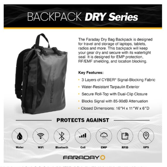Faraday Dry Bag Backpack Stealth Black Waterproof MultiShield Technology No Logo - Picture 4 of 16